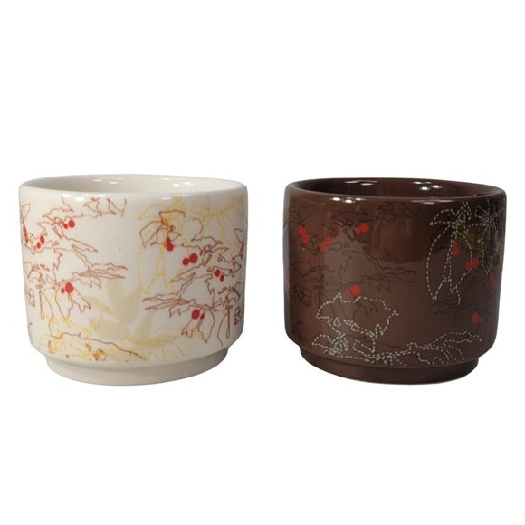 Starbucks Europe Map Stackable Mugs Set Of 2 Brown Cream 10fl oz Red Dots 2009 - Picture 5 of 13